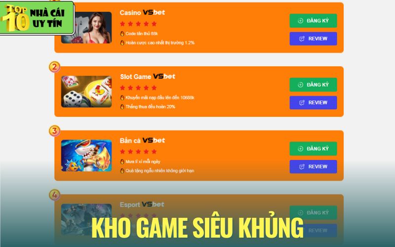 Kho game phong phú chính là điểm cộng lớn tại nhà cái vsbet